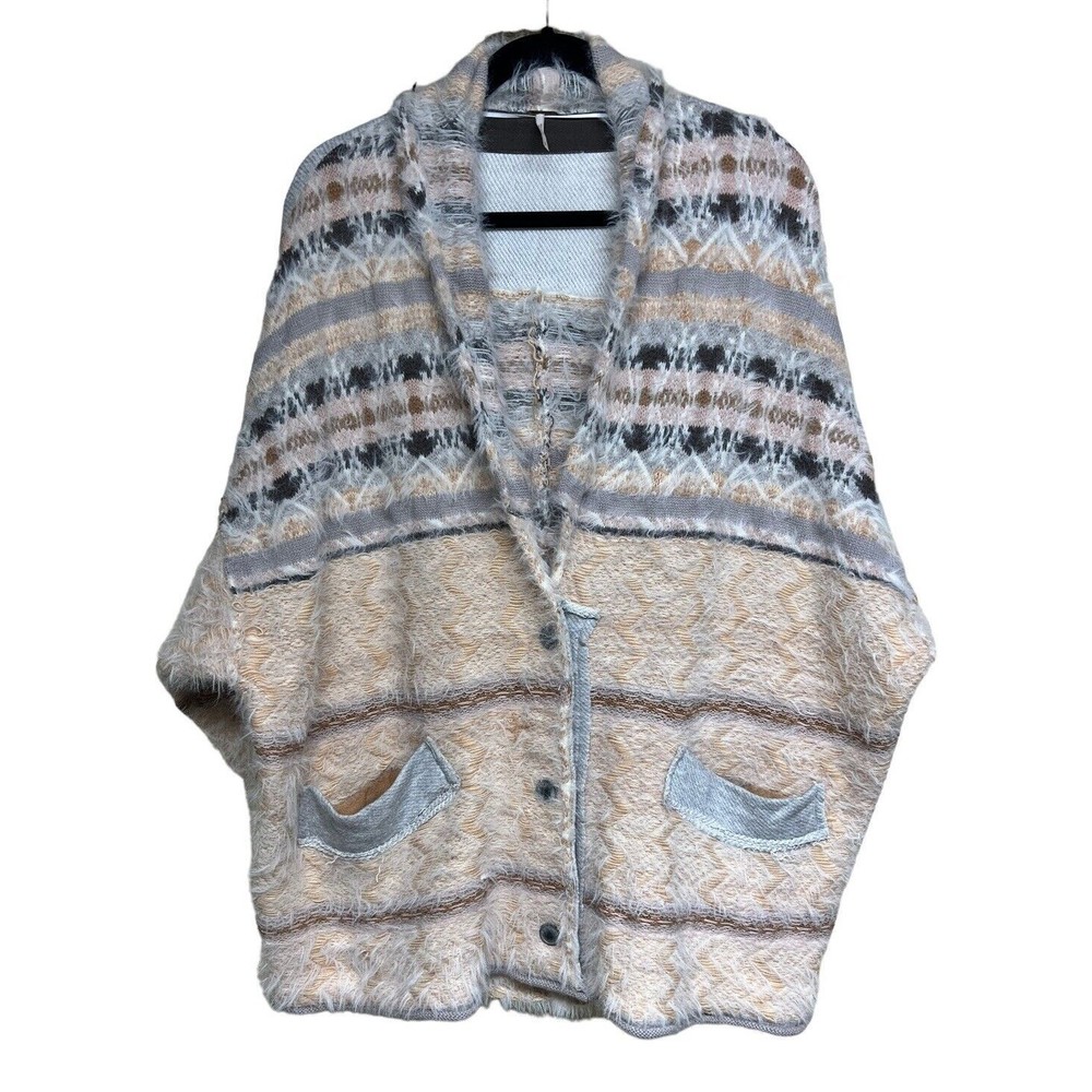 Free People‎ Fair Weather Patterned Cardigan Neutral Combo Women’s Size Small